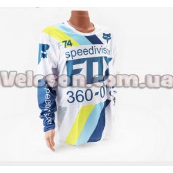 Футболка (Джерси) для мужчин XL - (Polyester 100%), длинные рукава, свободный крой, бело-синяя, НЕ оригинал FOX