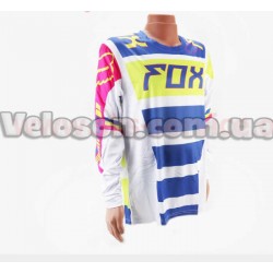 Футболка (Джерси) для мужчин XL - (Polyester 100%), длинные рукава, свободный крой, бело-сине-салатовая, НЕ оригинал FOX