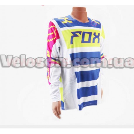 Футболка (Джерси) для мужчин XL - (Polyester 100%), длинные рукава, свободный крой, бело-сине-салатовая, НЕ оригинал FOX